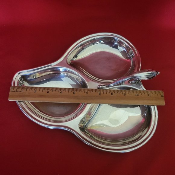 Vintage Silverplated Divided 3 Sectional Server Tray with Handle Pear Shape - Picture 9 of 14